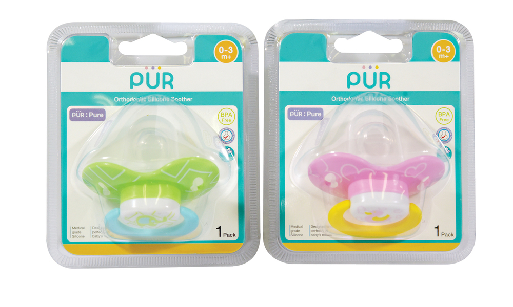 Pur Soothers With Orthodontic Silicone Teats-3 Months+ (14015-1)(Assorted Color: Green/Pink )