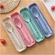 Beauty House Wheat Straw Spoon Fork & Chopstick Set (Blue)
