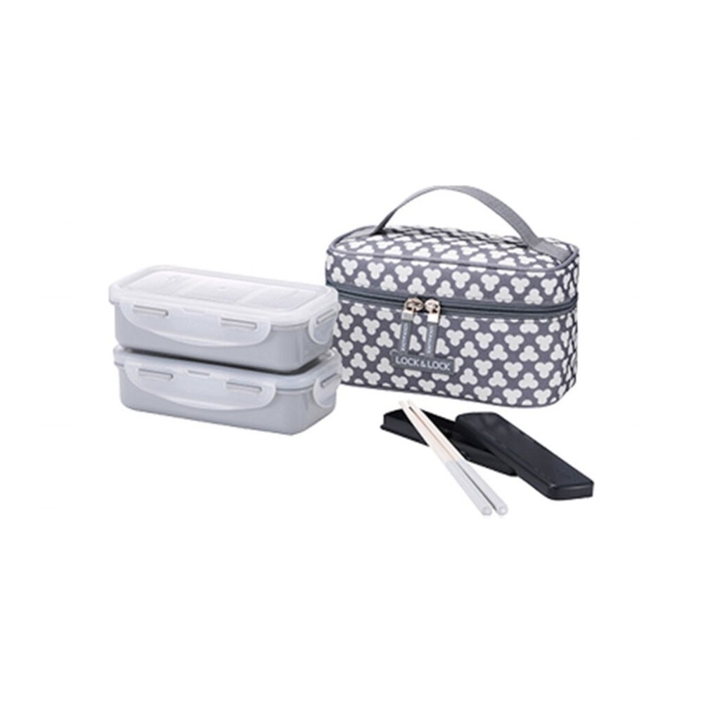 HPL752CDS Lock & Lock Lunch Box Clover Pattern Bag With Spoon & Fork HPL752 ,HPL754 (Dark Gray)