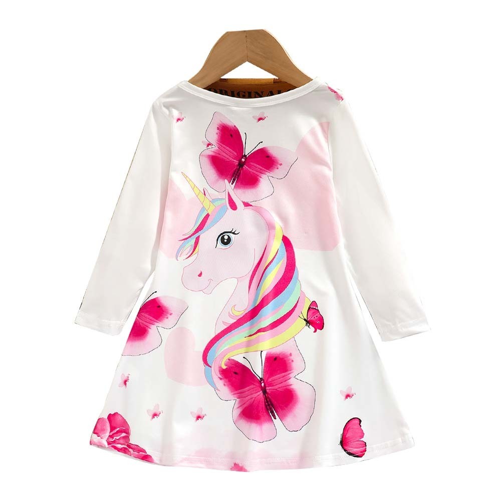 Girl Animal Unicorn Butterfly Print Long-Sleeve Dress (3 Years) 20065032