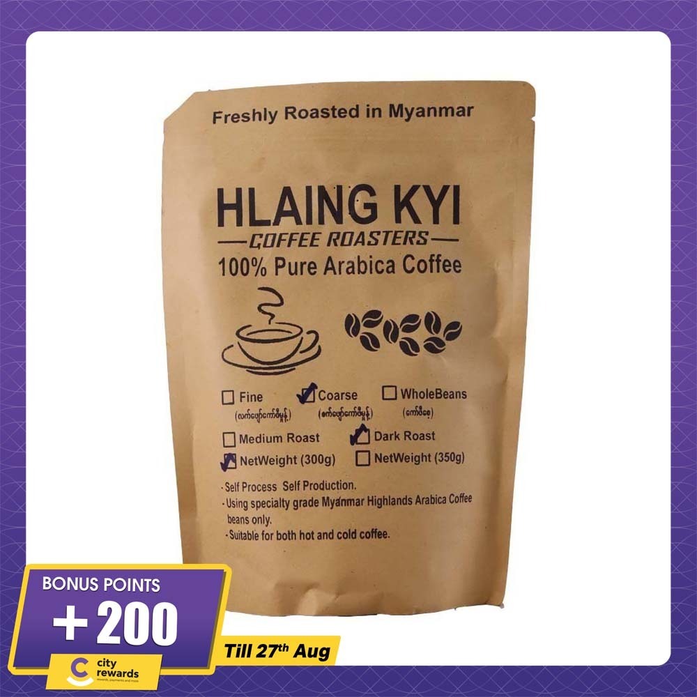 Hlaing Kyi 100% Pure Arabica Coarse Ground Coffee Dark Roast 300G
