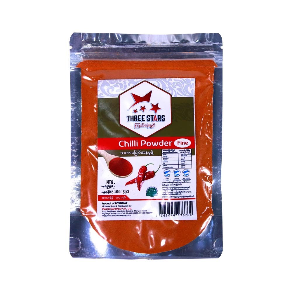 Three Stars Natural Fine Chilli Powder 100G