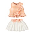 Toddler Girl Cotton Ruffle Trim Plaid Top And Belted Schiffy Skirt Set 2PCS 20619857