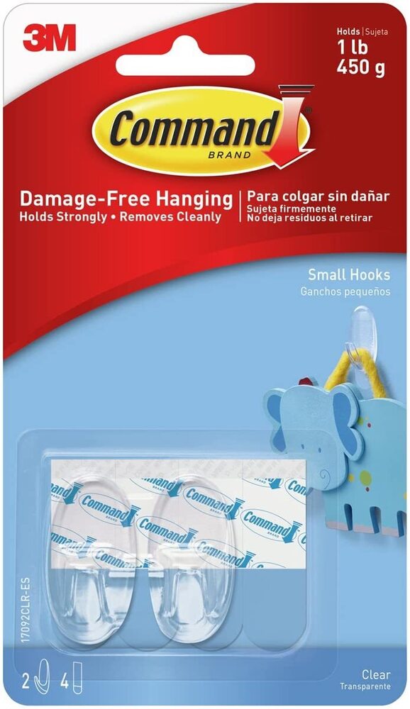 3M Command Small Clear Hooks With Clear Strips 100597374 (17092Clr)