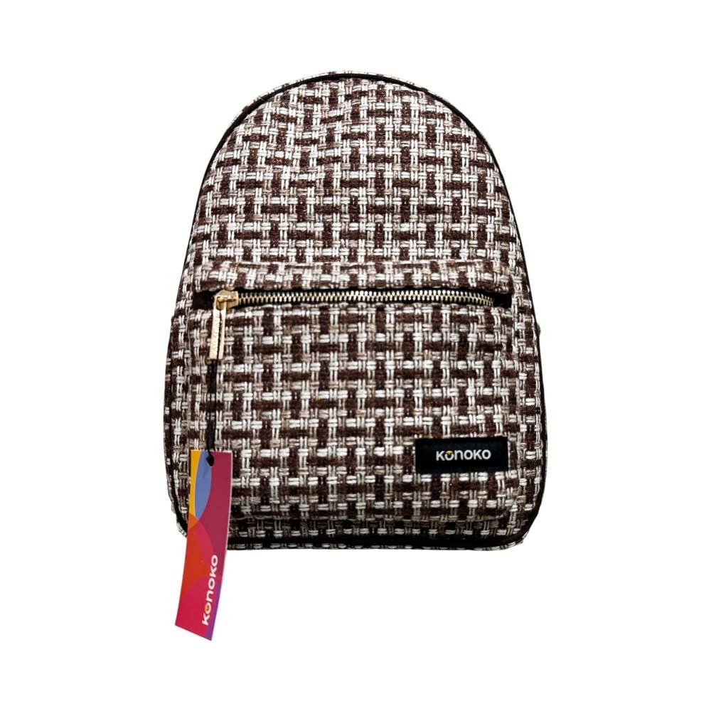 Konoko Cotton Mini Backpack Medium (Brown Tweed)