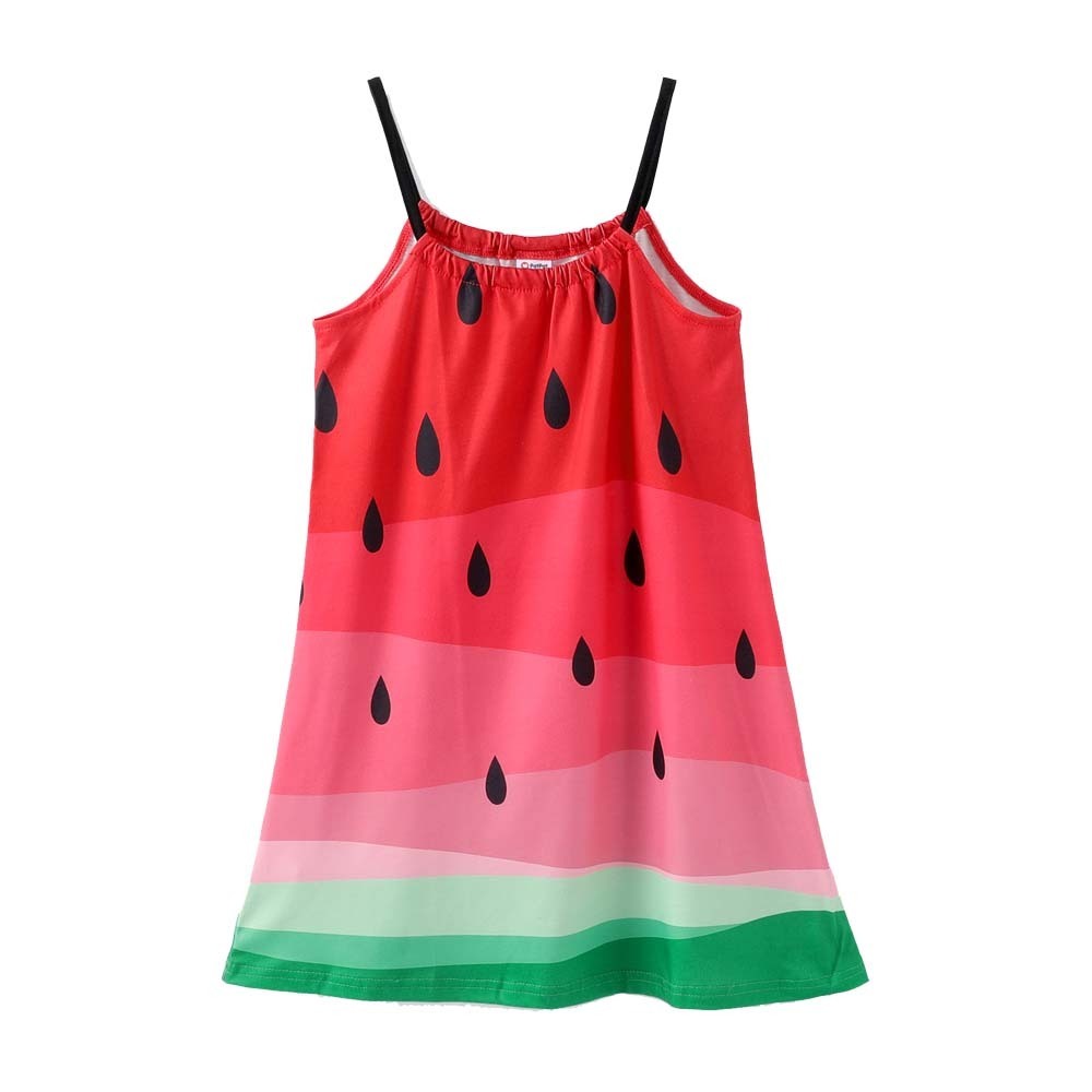 Kid Girl Watermelon Print Colorblock Cami Dress (6-7 Years) 20390624