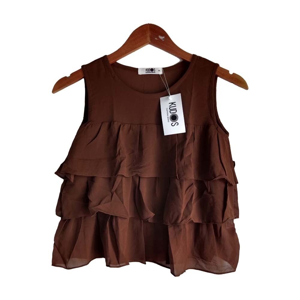 Kudos Floral Chiffon Woman Blouse Brown B-002 Large