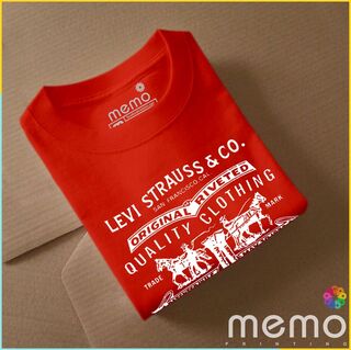 memo ygn Levi strauss & co. unisex Printing T-shirt DTF Quality sticker Printing-Red (Medium)