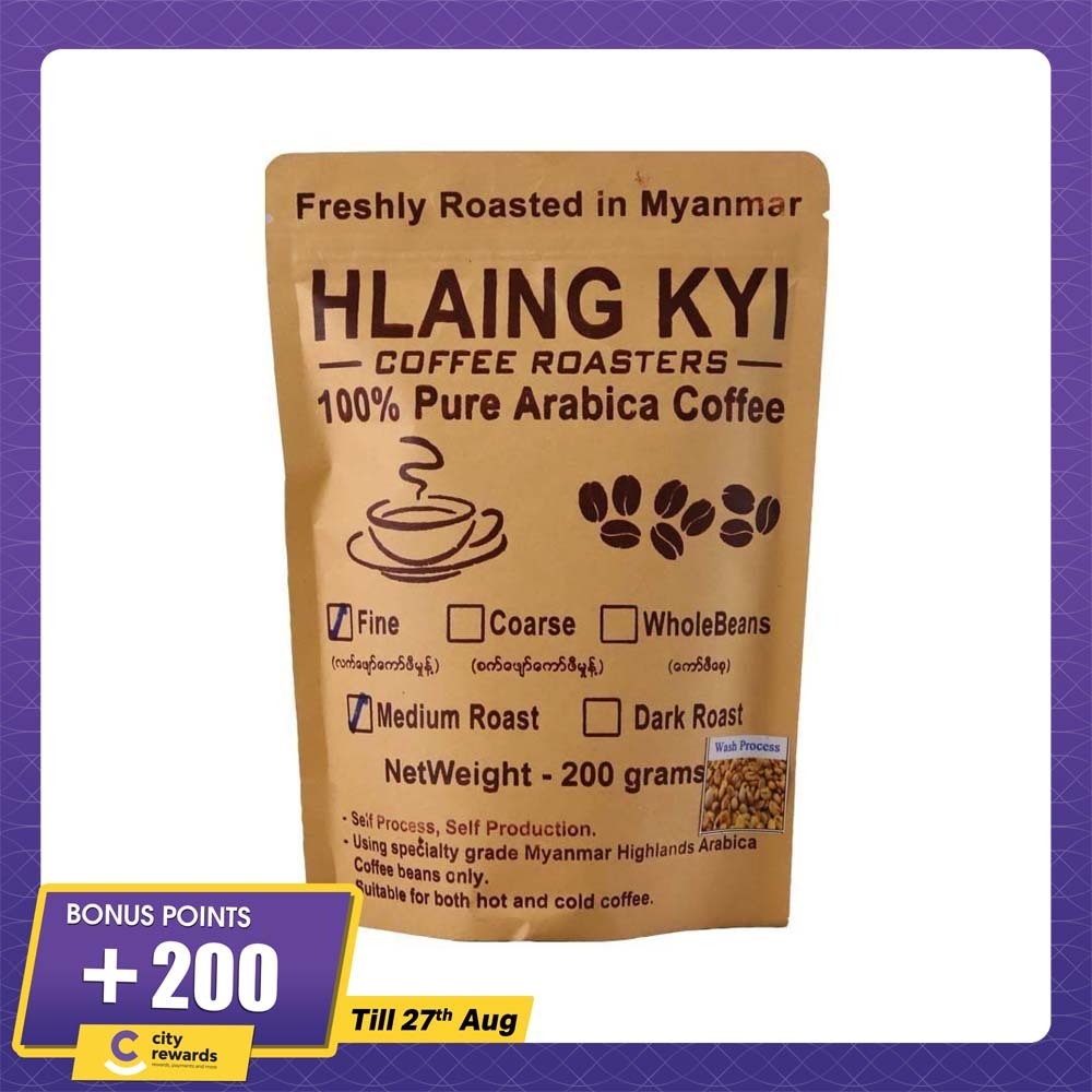 Hlaing Kyi 100% Pure Arabica Fine Ground Coffee Medium Roast 200G (Wash Process)