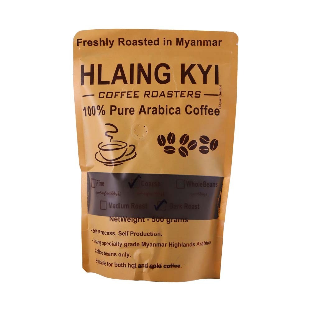 Hlaing Kyi 100% Pure Arabica Coarse Ground Coffee Dark Roast 500G