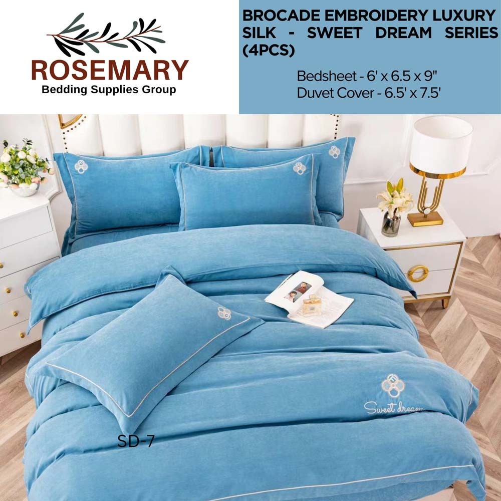 Rosemary Brocade Embroidery Luxury Silk Bedsheet Set SD-07