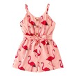 Girl Flamingo Print Button Design Belted Cami Romper Jumpsuit Shorts (3-4 Years) 20329775
