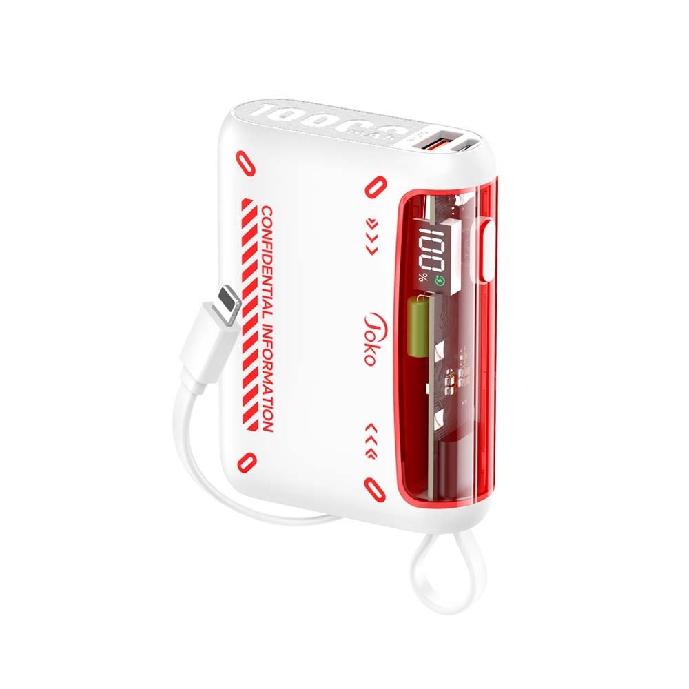 Konfulon J-30 (10000mAh Fast Charging 22.5W Built-in Cable Power Bank) + Lightning Cable White