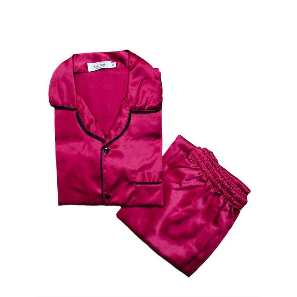Bambi Women Silk Pajamas One Set Red AA0015 Large