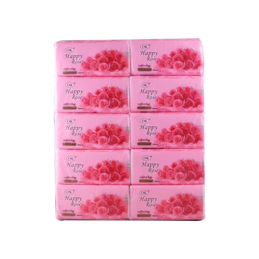 OK Happy Rose Facial Tissue 3Ply 300Sheets x 10PCS