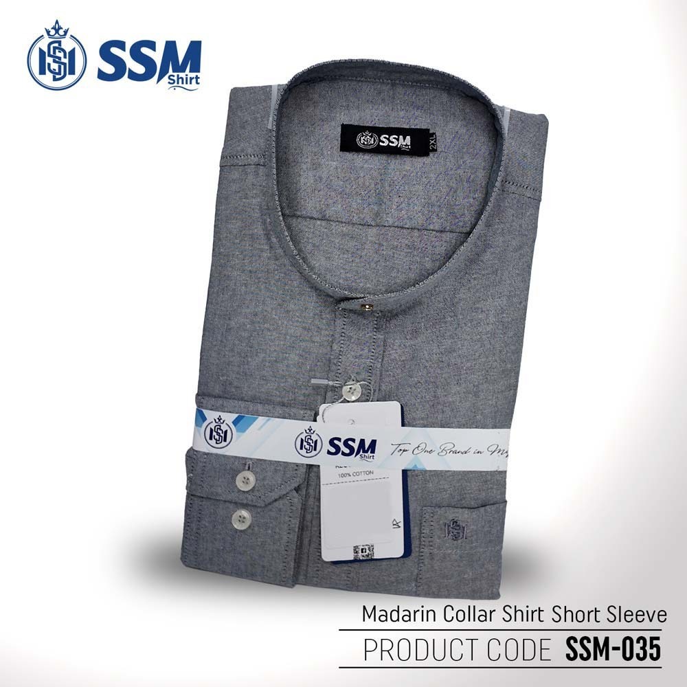 Madarin Collar Shirt Short Sleeve SSM-O-M-S-035 (Dark Gray) Large
