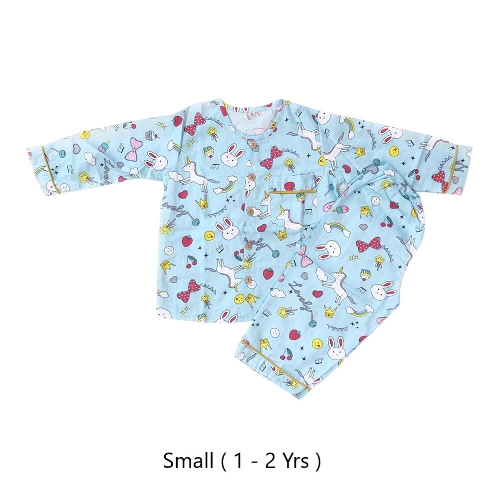 Ethan Baby Wears Unicorn  လည်၀ိုင်း လက်ရှည် အပြာ‌ရောင် Small Set