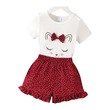 Kid Girl Cat Print Short-Sleeve Tee And Polka Dots Shorts Set 2PCS 20636923