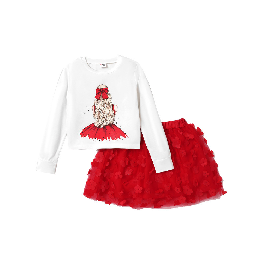 Kid Girl Christmas Figure Print Tee Skirt Set (6-7 Years) 20542268