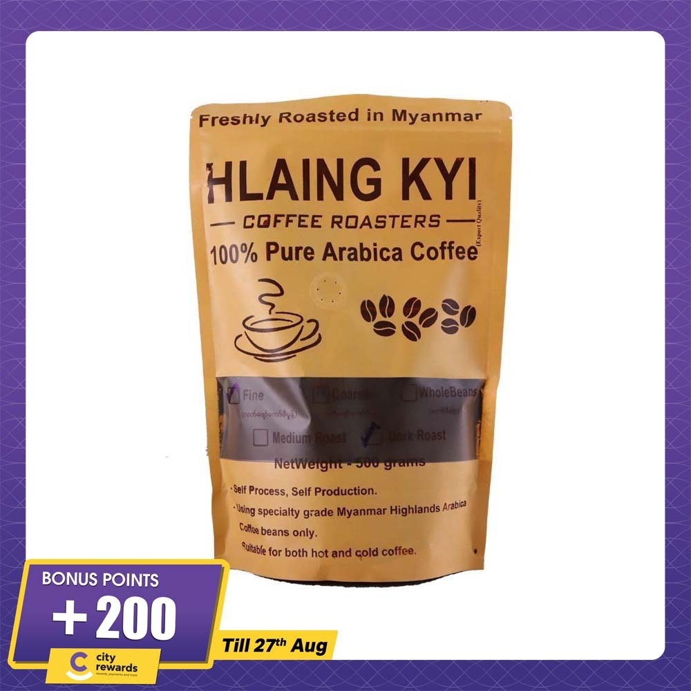 Hlaing Kyi 100% Pure Arabica Fine Ground Coffee Dark Roast 500G
