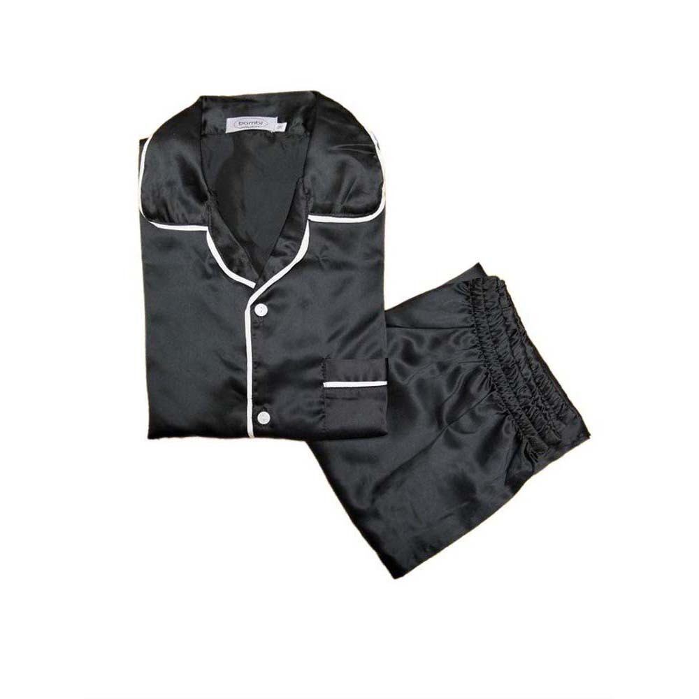 Bambi Women Silk Pajamas One Set Black AA0015 Large