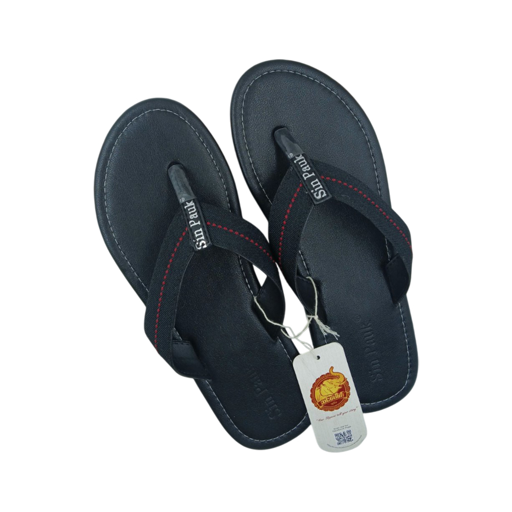 Sin Pauk Men Leather Slipper SPM-025 Black (No-42)