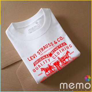 memo ygn Levi strauss & co. unisex Printing T-shirt DTF Quality sticker Printing-White (Large)