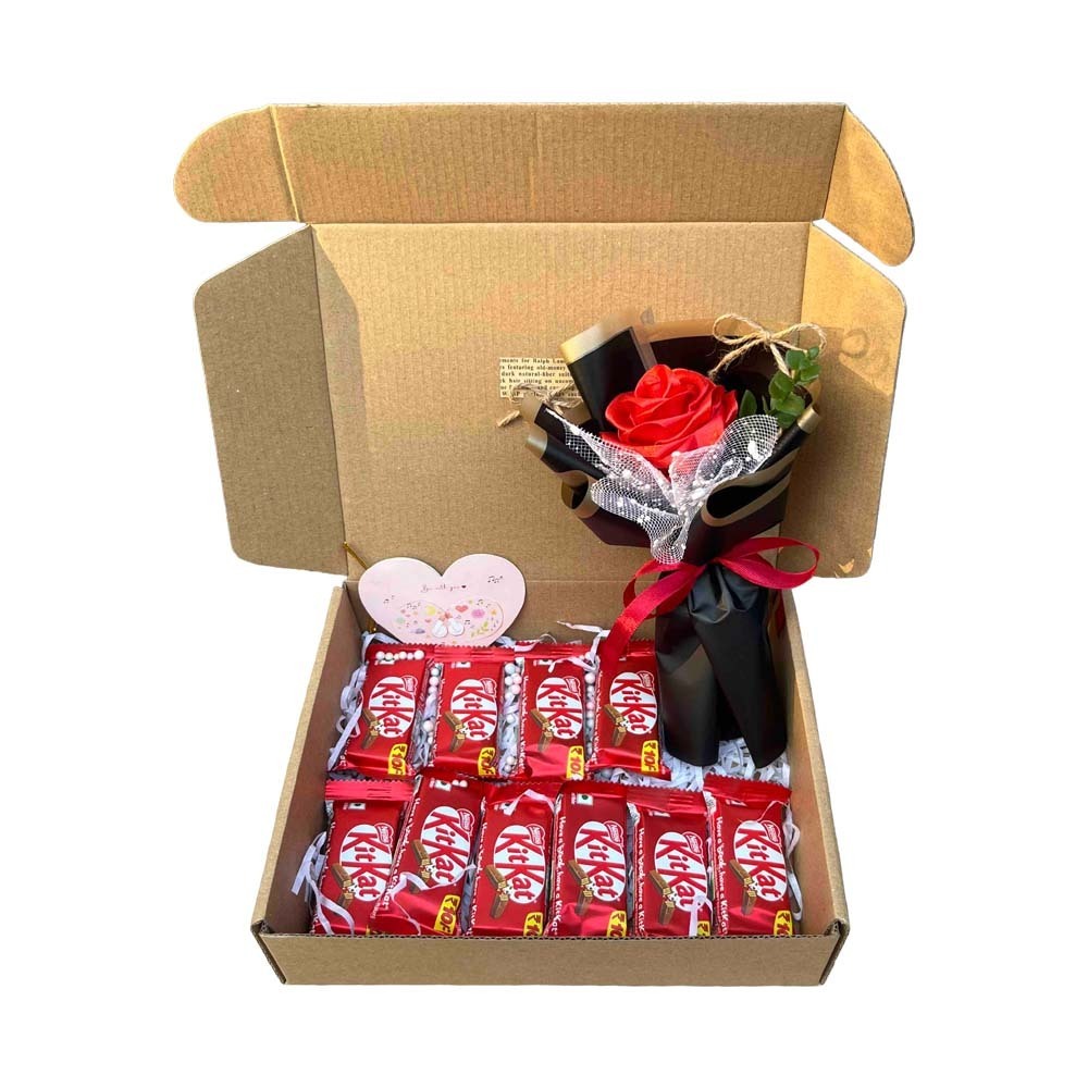 Mini Artificial Rose Bouquet & KitKat 10PCS Box