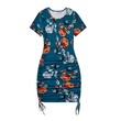 Family Matching Colorblock Short-Sleeve Top And Allover Floral Print Drawstring Ruched Side Bodycon Dresses Sets 20705677