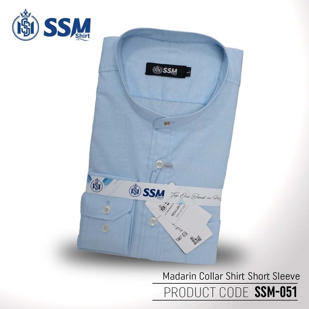 Madarin Collar Shirt Short Sleeve SSM-O-M-S-051 (Light Sky Blue) Large
