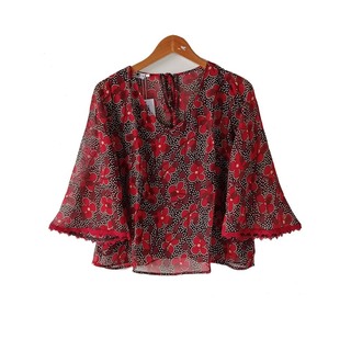 Kudos Floral Chiffon Woman Blouse B-006 Yellow Small
