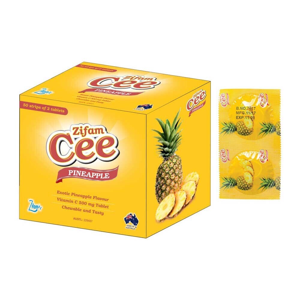 Zifam Cee Vitamin-C 500MG Pineapple 100Tablets