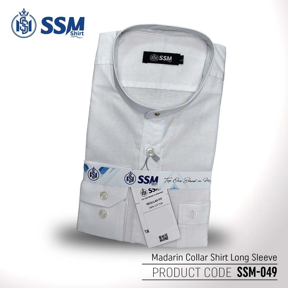 Madarin Collar Shirt Long Sleeve SSM-O-M-L-049 (Cotton White) Double Extra Large