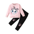 Girl Cat Kitty Print Pink Sweatshirt and Paw Print Leggings Set (9-10 Years) 20510587