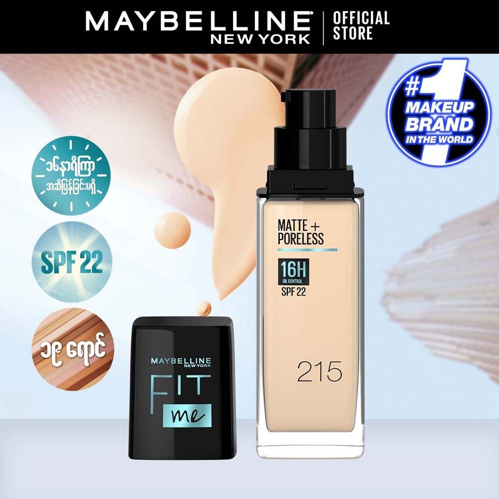 Maybelline Fit Me 16H Matte + Poreless Foundation SPF  22 (215 Soft Honey)