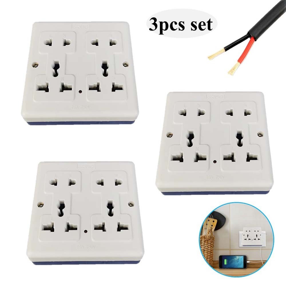 Jaramy Universal 4 Ways Multi 16A Socket  3PCS Set