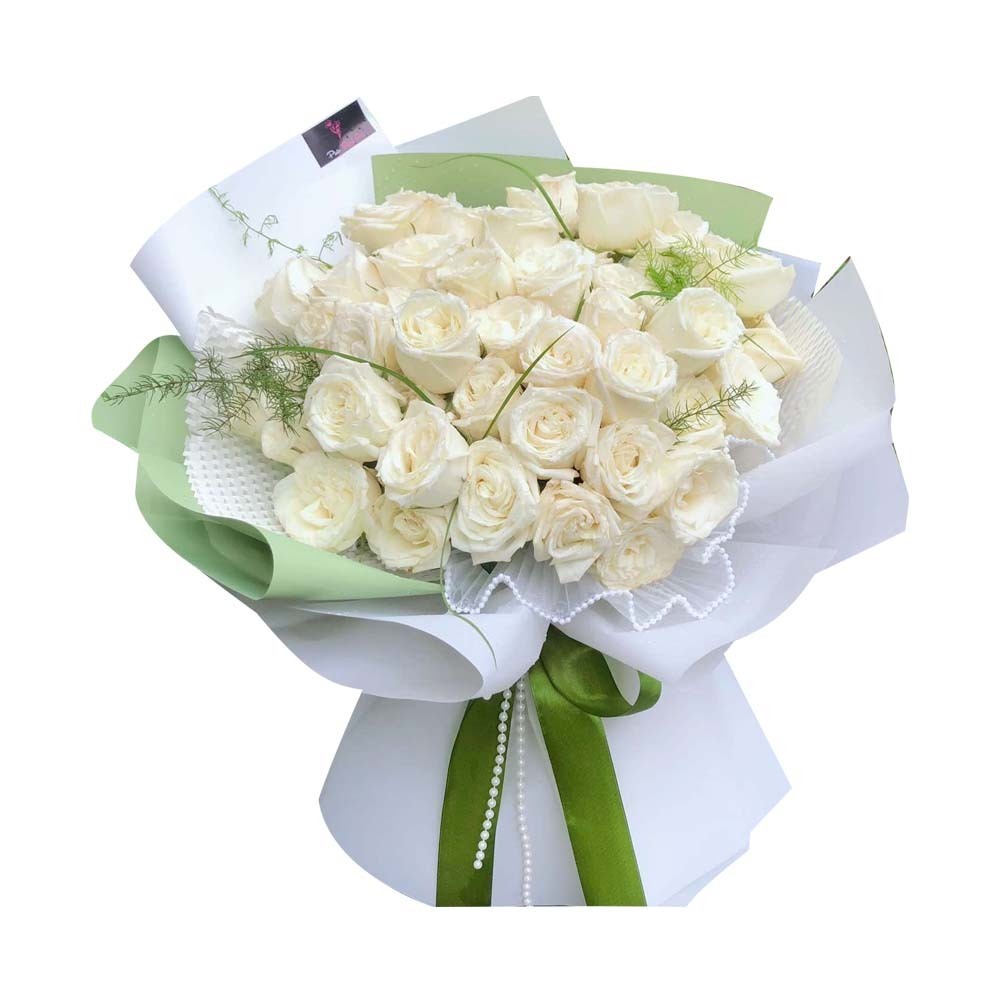 Real Flower 50White Roses Bouquet