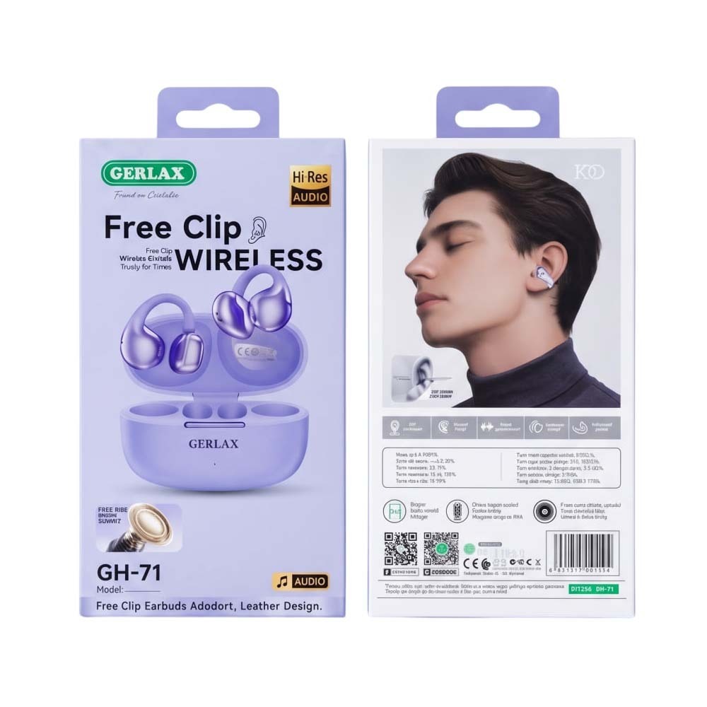 Gerlax GH-71 Wireless Earphone (White & Purple)