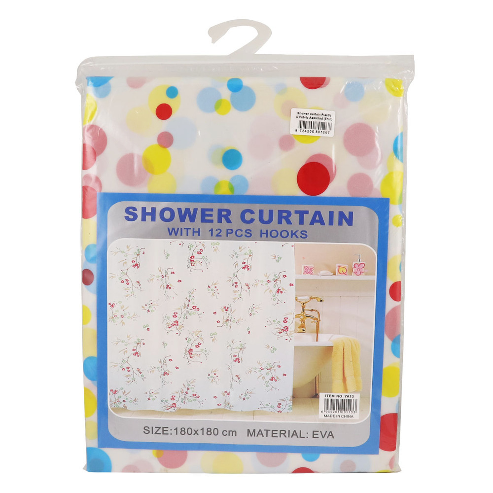 Shower Curtain Plastic & Fabric Assorted (Thin)