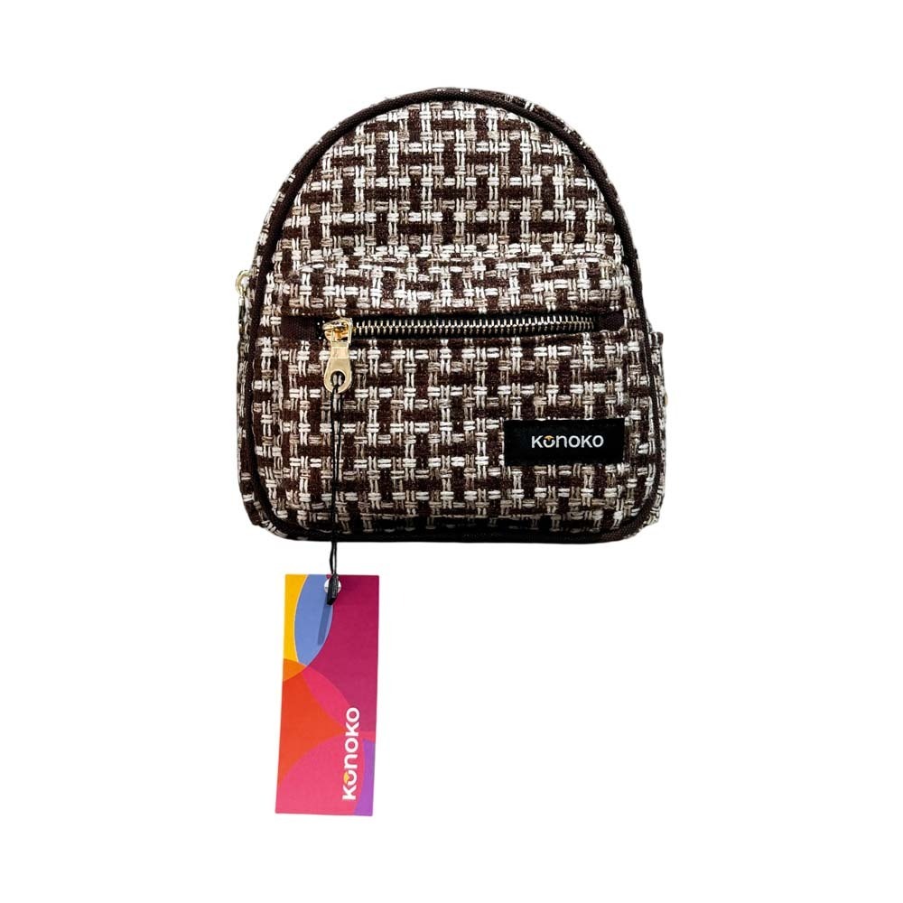 Konoko Cotton Mini Backpack Extra Small (Black Tweed Gold Zip)