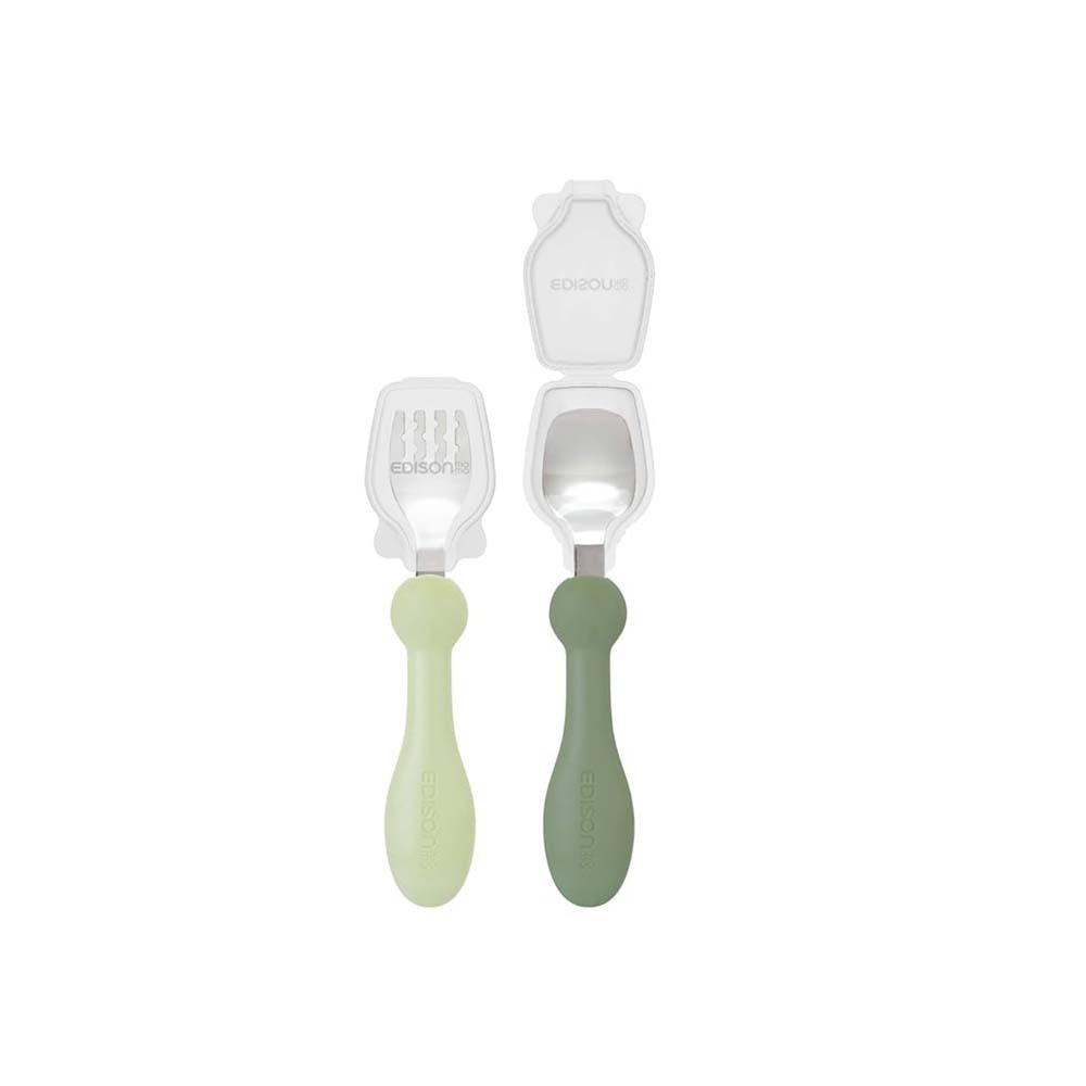 Edison Mama Fork & Spoon Set (Olive) 1 Years And Above