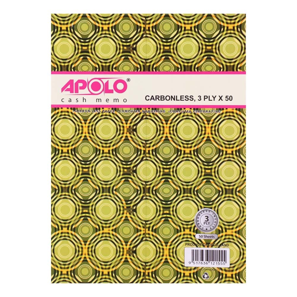 Apolo Carbonless Cash Memo 6X8INCH 3PLYx50Sheets