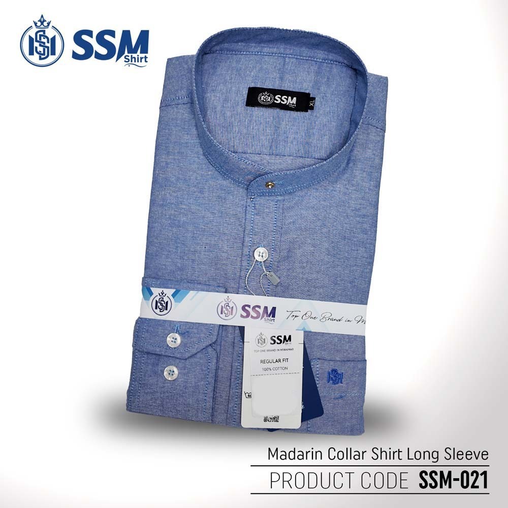 Madarin Collar Shirt Long Sleeve SSM-O-M-L-021 (Denim Blue) Double Extra Large