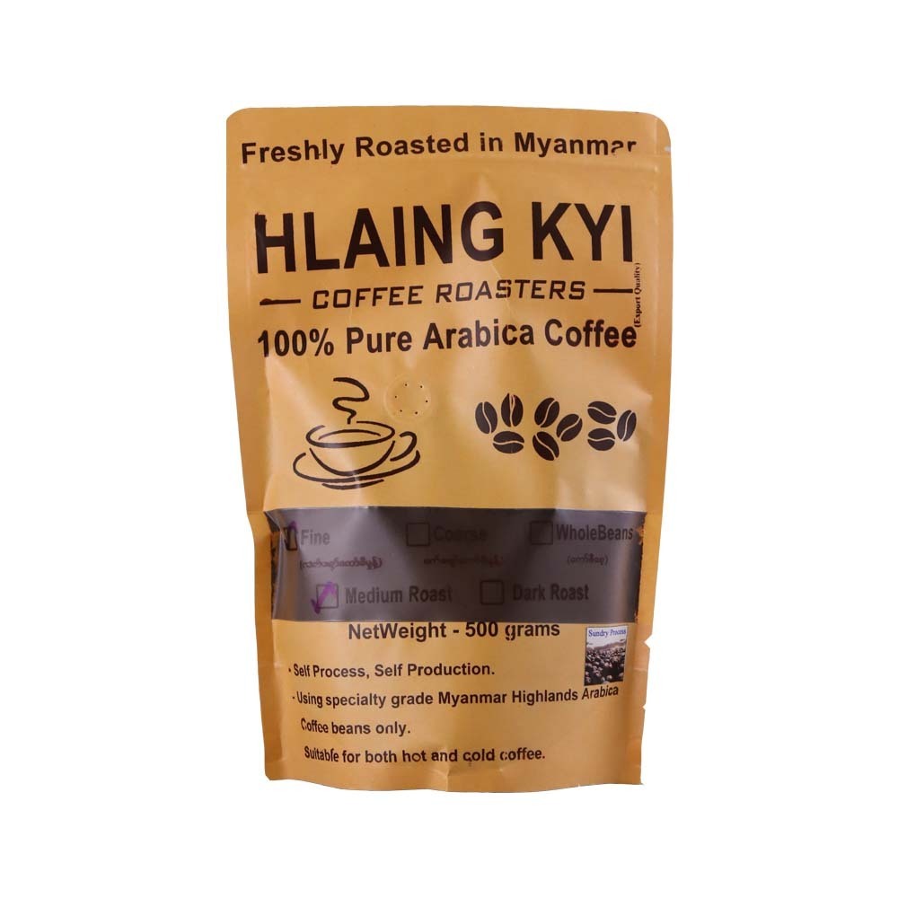 Hlaing Kyi 100% Pure Arabica Fine Ground Coffee Medium Roast (Sundry Process) 500G