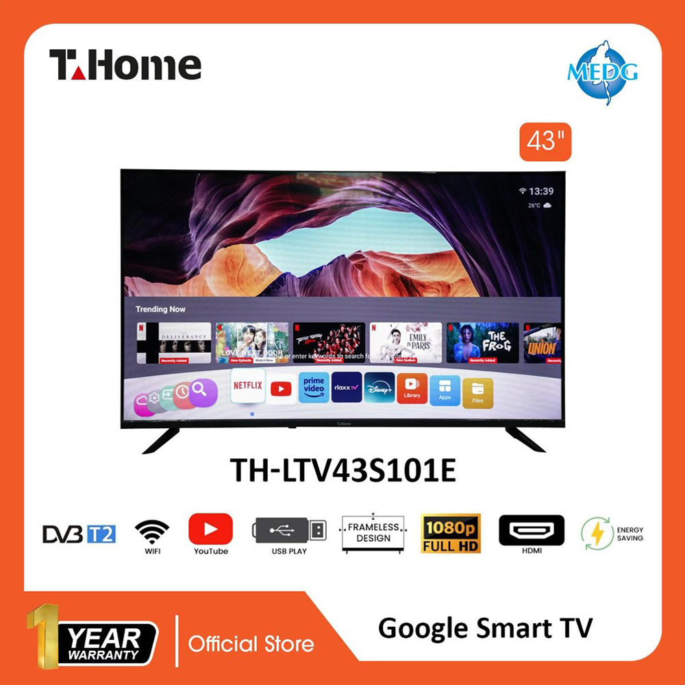 T-Home 43 inch LED ,Google Smart TV,Frameless TH-LTV43S101E