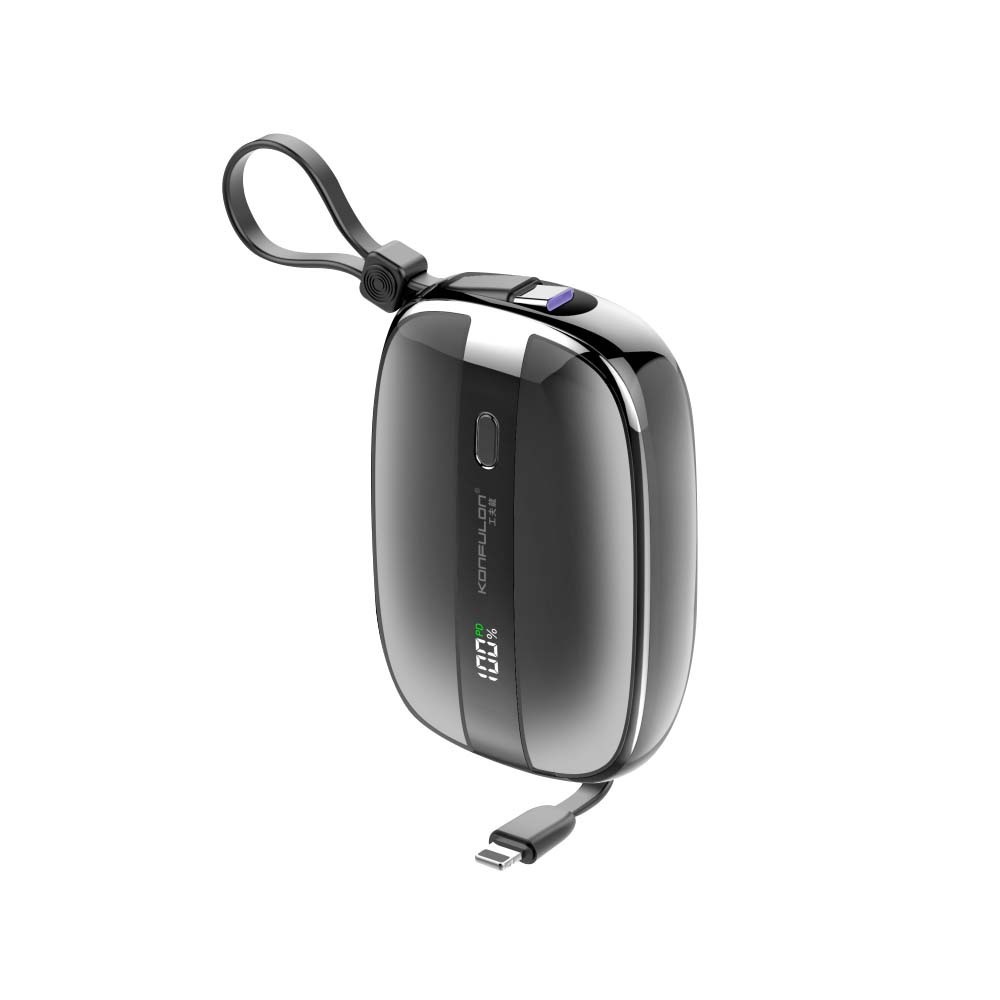 Konfulon A-50 (10000mAh Fast Charging 22.5W Built-in Cable Power Bank) Black