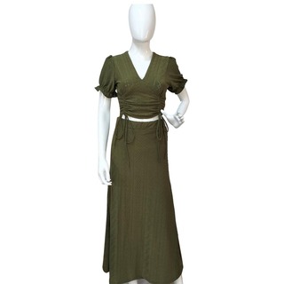 TS Dress Collection Crop Top String and Long Skirt Light Brown Medium