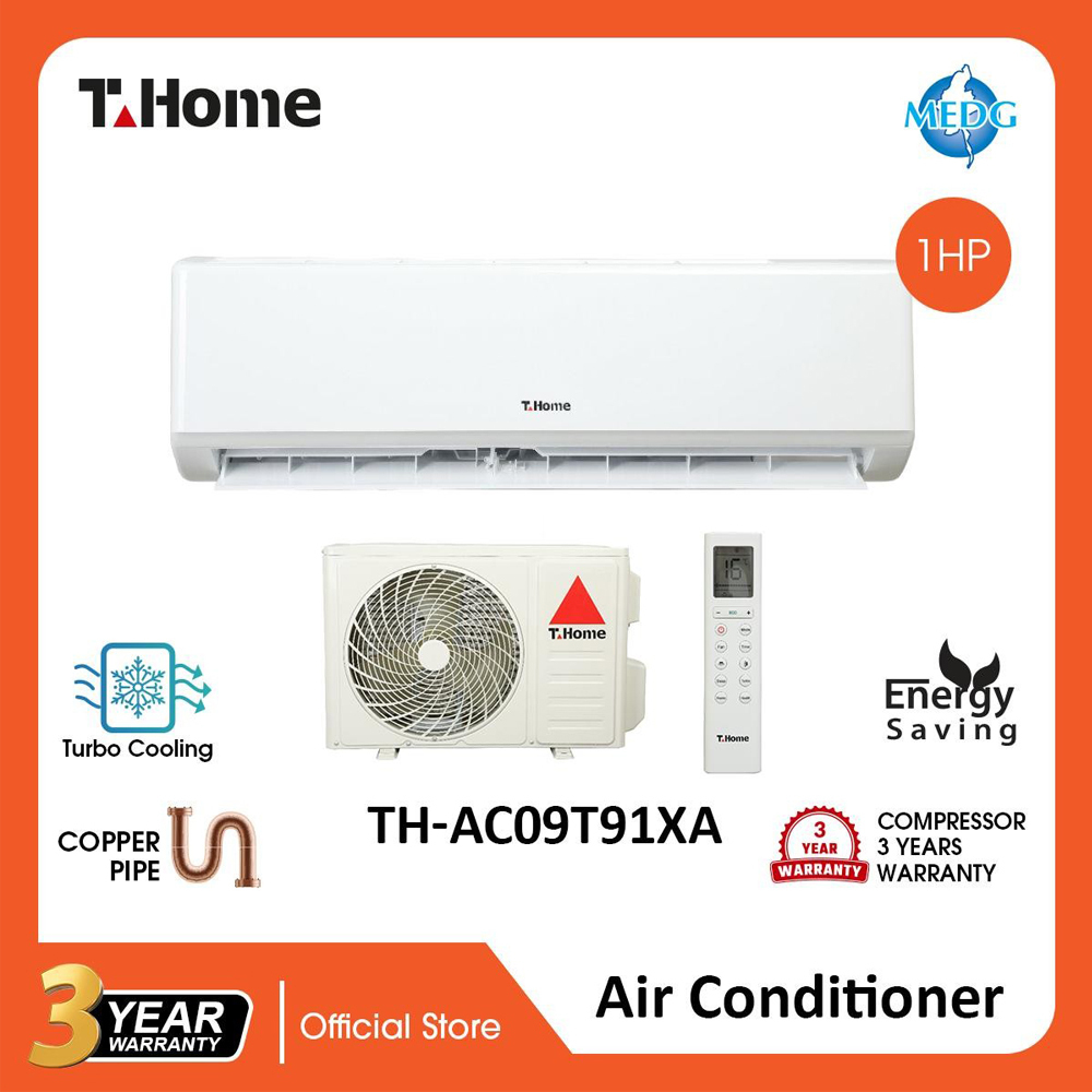 T-Home Air-con R410a, 4Way Swing, Gold Fin, LED Display TH-AC09T91XA