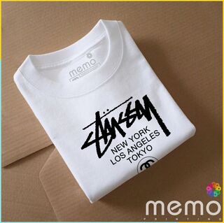 memo ygn Stussy unisex Printing T-shirt DTF Quality sticker Printing-White (XXL)