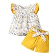 Toddler Girl 100% Cotton Belted Shorts And Allover Floral Print Flutter-Sleeve Top Set 2PCS